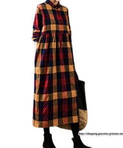 マキシ | チェック柄ワンピースリネン風 シャツワンピース 30代レディース秋物長袖 綿麻風 ゆったり ゆるシルエット 大人 チェック柄 可愛い 通学通勤 ロングシャツ