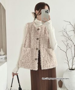 ベスト | ファーレディース 秋冬 ショート丈 アウター ジレ 羽織り 前開き ボタン カーディガン 袖なし コーデ 送料無料 フェイクファー ノーカラー