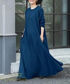 マキシ | ゆるワンピース 無地 マキシワンピース クルーネック カジュアル 長袖ワンピース ゆったり 体型カバー ワンピース フレア 秋コーデ 30代40代50代 大きいサイズ