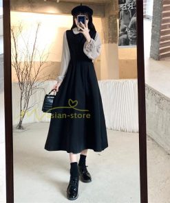 マキシ | ドッキングワンピース レイヤード風ワンピース ロングワンピース Aラインワンピース フェイク 切り替え 秋 レディース 30代40代50代 長袖ワンピ ワンピ