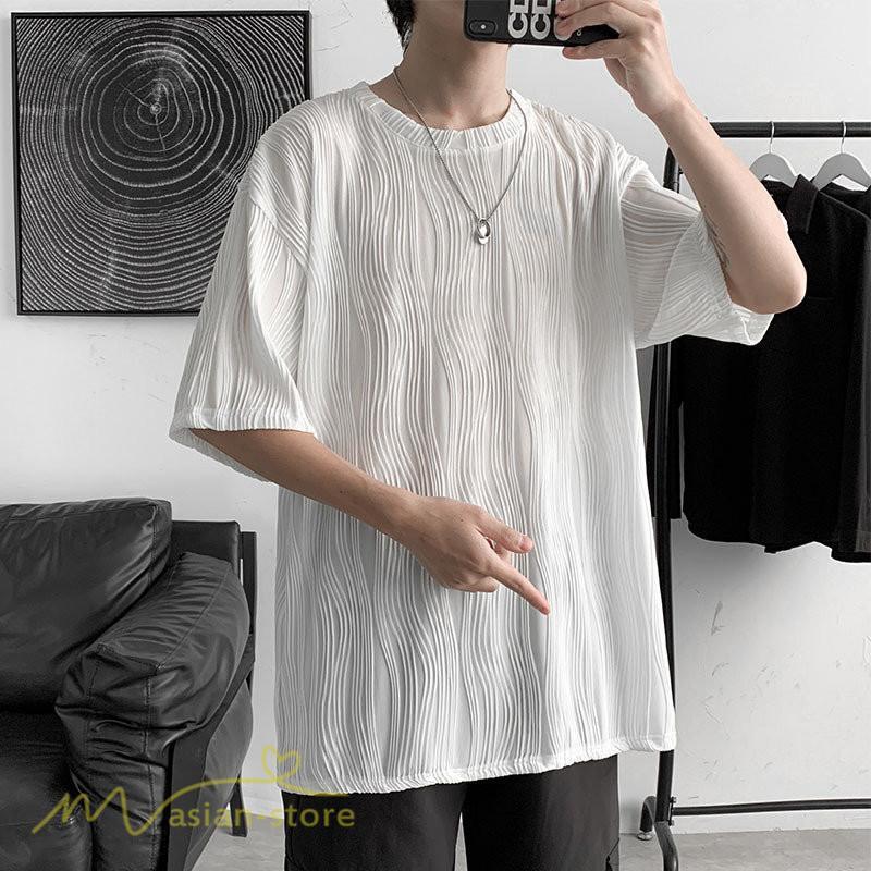 Tシャツ | Tシャツ メンズ カットソー 半袖丸首 シンプル ストライプ 夏新作 カッコウイイ メンズスタイル 上品 半袖 白 カジュアル 黒 クルーネック