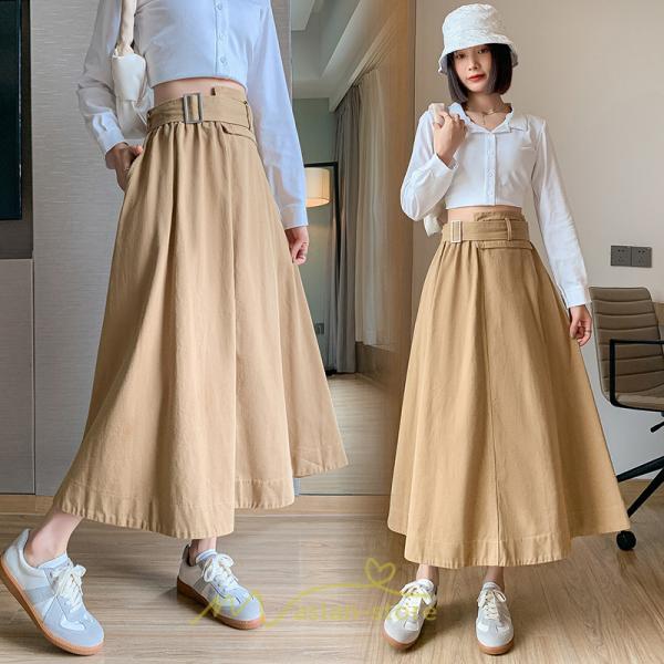 スカート | 綿秋 Aラインロングレディース 秋物 ボトムス 秋服 無地 体型カバー 30代通学通勤 40代50代 大人 おしゃれ感