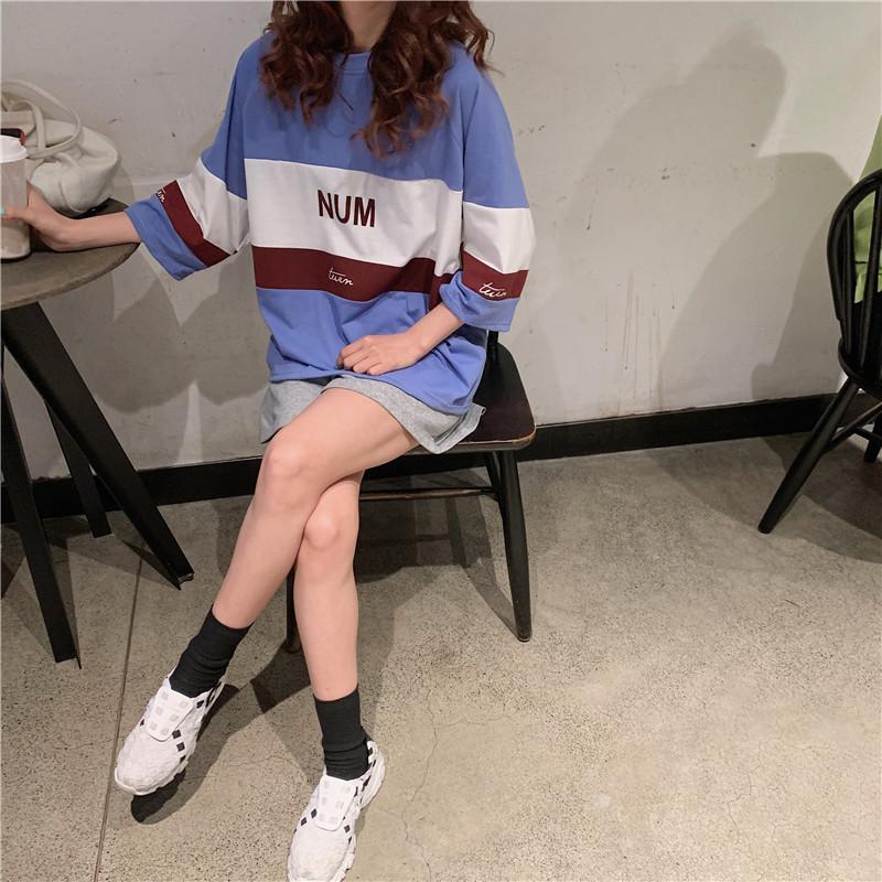 パジャマ ルームウェア | ビッグTシャツ レディーストップス ロングTシャツ ゆったりカジュアル可愛い M L XL XXL ベージュ 黒 ブルー ブラック 2020春夏ロングTシャツ