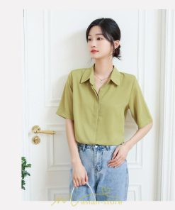 シャツ・ブラウス | ブラウス シャツ オフィス レディース 白 緑 半袖 ビジネス カジュアル 制服 事務服 コスプレ シフォン 柔らかい 華奢見え ファッション 2022新作 開襟 通勤 OL
