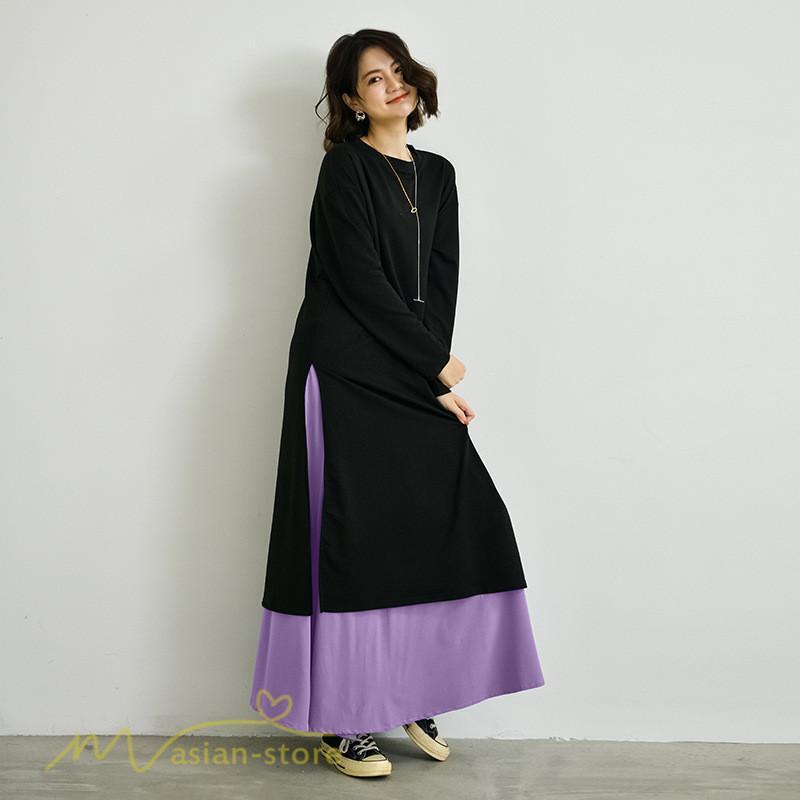 セットアップ | ワンピース 秋スカート レディース 秋物 ロングワンピース ロングスカート フリーサイズ 2点セット 着回し ウエストゴム 可愛い ゆったり 無地