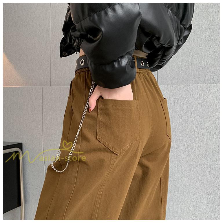 ワイドパンツ | レディース ロング丈 ストリート風 ロングパンツ シンプル 秋冬コーデ 体型カバー ウエストゴム お出かけ ポケット ハイウエスト ゆったり