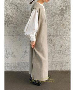 マキシ | ワンピース ジャンパースカート ジャンスカ 深Vネック ロングワンピース Vネック スリット入りロングワンピース ノースリーブ オフィス 大人 30代40代