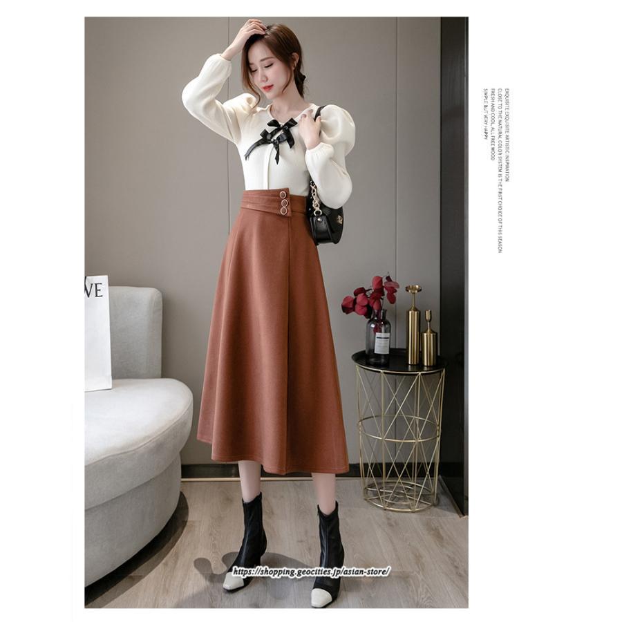 スカート | レディース ロングフレアAラインボトムス ラシャ 秋冬 暖か カジュアル お洒落 大人 可愛い 50代 30代 20代 着痩せ 40代