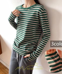 ｔシャツ・カットソー | 春物 レディース Ｔシャツ カットソー 長袖 トップス 綿 ボーダー シンプル プルオーバー リブ 柔らか 美ライン スリム ストレッチ 丸ネック 微伸縮 20代30代