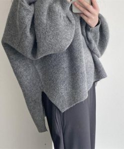 ニット・セーター | ニット レディース 秋冬 厚手 トップス セーター 秋服コーデ 長袖 パフスリーブ ボリューム感 スリット ゆったり 30代 上品 無地 大人 ニットセーター 大きめ