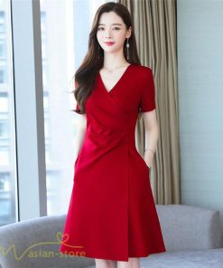 ミディアム | ワンピース レディース 無地 Vネック 半袖 カジュアル おしゃれ エレガント 上品 春 夏 新作 レディースワンピース サマーワンピース 膝丈 きれいめ お出かけ