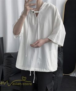 Tシャツ | トップス メンズ カットソー パーカー フード付き カジュアル 無地 7分丈 ゆったり 大きいサイズ 20代 30代 夏新作 ルームウェア 体型カバー シンプル