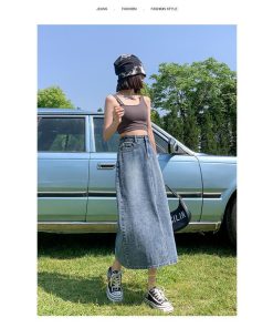 スカート | フロントスリット入れデニム秋物 レディース ロング丈 ハイウエスト タイトAライン美ライン 通学通勤 フェミニン 大人 おしゃれ