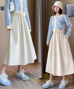 スカート | Pu秋冬 合皮ロングウエストゴム Aラインゆったり 体型カバー ハイウエスト 大人 無地 通学通勤 フレア 広い幅 可愛い