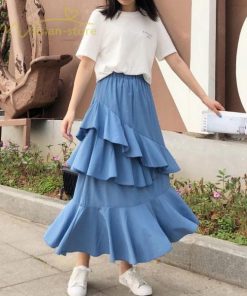 スカート | Aライン フレア裾 不規則アシンメトリー シフォン 韓国風 ティアード フリーサイズ 2020夏コーデ プリーツフレア ウエストゴム ハイウエスト