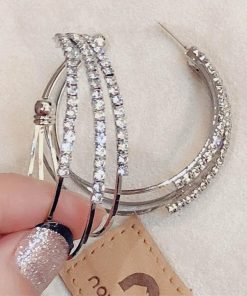 その他アクセサリー | 大ぶり ビジューピアス シルバー フープピアス 3連 リング ストーン きれいめ ゴールド