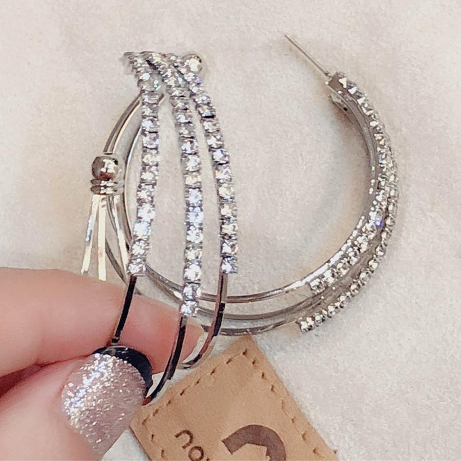 その他アクセサリー | 大ぶり ビジューピアス シルバー フープピアス 3連 リング ストーン きれいめ ゴールド