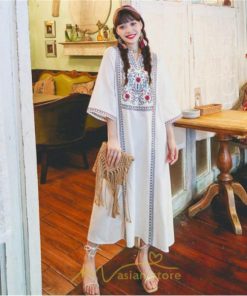 マキシ | 七分袖 ワンピース 綿麻ワンピース ロングワンピース レディース 夏秋 Aライン ゆったり 体型カバー おしゃれ きれいめ 休み 旅行 お出かけ 上品 刺繍 リゾート