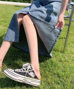 スカート | フロントスリット入れデニム秋物 レディース ロング丈 ハイウエスト タイトAライン美ライン 通学通勤 フェミニン 大人 おしゃれ