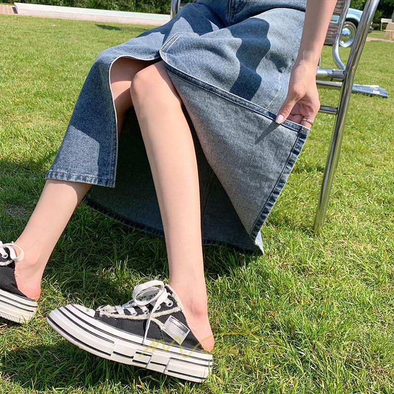 スカート | フロントスリット入れデニム秋物 レディース ロング丈 ハイウエスト タイトAライン美ライン 通学通勤 フェミニン 大人 おしゃれ