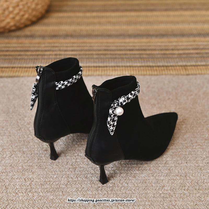 ブーツ | ブーティ ショート レディース ピンヒール 痛くない ファスナー 疲れない 歩きやすい 暖かい 秋冬 飾り 外出 お出かけ デート 女子会 二次会