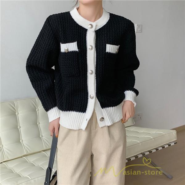カーディガン | 2022秋冬ニットショート丈 レディース フロントボタン 羽織り ポケット アウター ニット セーター 大人 20代40代 やさしい 通学通勤 長袖