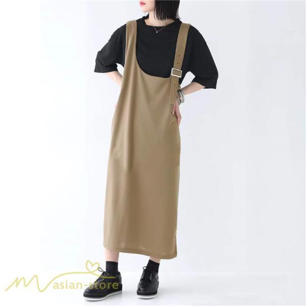 ノースリーブ | ノースリーブワンピース レディース 韓国風 無地 ワンピース ロングワンピース フリーサイズ カーキ ブラック 夏 お出かけ キャミワンピース 40代 30代 20代