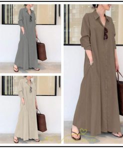 マキシ | ワンピース レディース 春 秋 長袖 ロングワンピース スカート マキシ丈 秋冬 通勤着 可愛い ゆったり 体型カバー カジュアル 綿麻 50代 40代 30代 20代