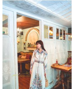 マキシ | マキシワンピース ワンピース レディース 長袖 体型カバー レトロ風 プリント ドレス マキシ丈ワンピース 通勤 綺麗 夏 ロング マキシ丈 オシャレ ラペル 無地