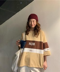 パジャマ　ルームウェア | ビッグTシャツ レディーストップス ロングTシャツ ゆったりカジュアル可愛い M L XL XXL ベージュ 黒 ブルー ブラック 2020春夏ロングTシャツ