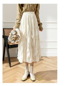 スカート | ロング 秋 秋服 レディース ボトムス ロングフレア プリーツ裏地付き キレイめ オシャレ 着痩せ 可愛い ウエストゴム フェミニン