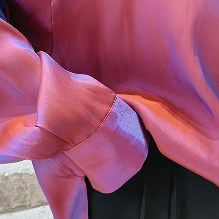 カーディガン | 光沢 サテン 春 レディース ブラウス ロングシャツ 夏 トップス 長袖 カラーシャツ レトロデザイン