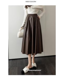スカート | ロングレザープリーツAライン秋 冬 レディース ロング丈 着痩せ 20代 30代 40代 送料無料 50代 2022年