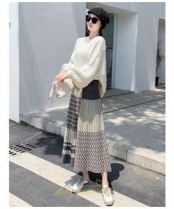 スカート | ロング 秋冬 黒 グレー カーキ プリーツレディース Aライン ニット ウエストゴム あったか おしゃれ 着痩せ 人気 小柄 新着 高見え