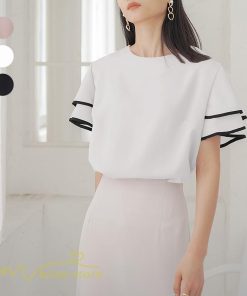 ｔシャツ・カットソー | トップス Ｔシャツ レディース 半袖 クルーネック ゆったり おしゃれ ブラウス 着痩せ 春 夏 秋 新作 L M 可愛い スカラップ袖 カジュアルTシャツ 無地