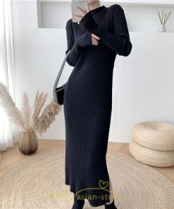 ニットワンピース | レディース 冬 きれいめ ロング おしゃれ 秋冬 長袖 ハイネック サイドスリット セクシー 同窓会 デート 大人フェミニン 女子会 韓国風