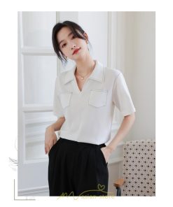 シャツ・ブラウス | シャツ ブラウス レディース 半袖 白 オフィス ビジネス 事務服 制服 リクルート おしゃれ 無地 開襟 日常 柔らかい 胸ポケット フランス風 夏コーデ お出かけ