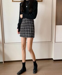ひざ丈スカート | タイトスカート ハイウエスト チェック柄 レディース 台形スカート スカート ミニスカート ツイード