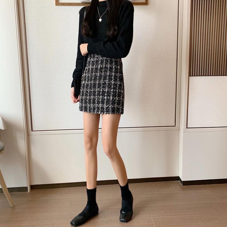 ひざ丈スカート | タイトスカート ハイウエスト チェック柄 レディース 台形スカート スカート ミニスカート ツイード