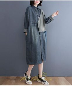 デニムワンピース | ワンピース 長袖 シャツワンピース デニムシャツ ジャケット 前開き 無地 Aラインワンピ ロングワンピ ワンピ スリム 20代30代40代 可愛い