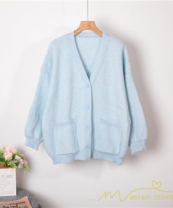 カーディガン | ニット秋冬レディース アウター ニット セーター 羽織り フロントボタン ポケット 長袖 パフスリーブ 無地 20代40代 通学通勤