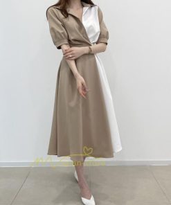 マキシ | ワンピース Aライン 夏ワンピース 春 夏 秋 半袖 ロング マキシ丈 ロングワンピース マキシワンピース 着痩せ エレガント 二次会 配色 上品 20代30代40代50代