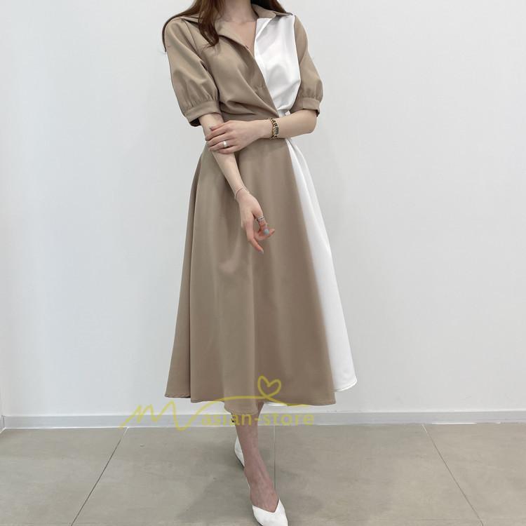 マキシ | ワンピース Aライン 夏ワンピース 春 夏 秋 半袖 ロング マキシ丈 ロングワンピース マキシワンピース 着痩せ エレガント 二次会 配色 上品 20代30代40代50代