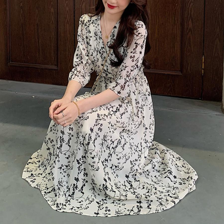 ワンピース | 花柄 フレアワンピース春夏カシュクール風