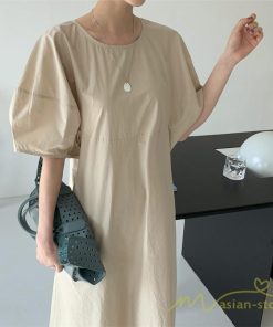 マキシ | ワンピース レディース パフスリーブロングワンピース ハーフスリーブ マキシワンピース ロング丈 半袖 マキシ丈 送料無料 韓国ファッション カジュアル