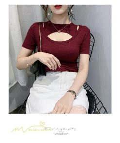 tシャツ・カットソー | カットソー 夏物 レディース 着痩せ トップス Tシャツ 透かし編み セクシー 女性着 着回し 無地 タイト きれいめ お出かけ 夏コーデ 半袖 フェミニン アウトドア