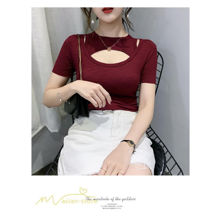 tシャツ・カットソー | カットソー 夏物 レディース 着痩せ トップス Tシャツ 透かし編み セクシー 女性着 着回し 無地 タイト きれいめ お出かけ 夏コーデ 半袖 フェミニン アウトドア
