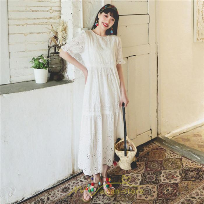 マキシ | ワンピース 夏 レース 半袖 ロングワンピ ワンピ ロング丈ワンピース ロングワンピース 無地 可愛い ナチュラル きれいめ 外出 大人 お出かけ かわいい 着痩せ