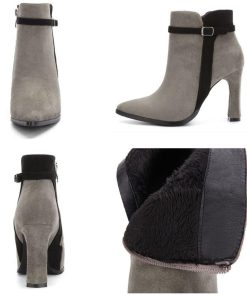 ショートブーツ | レディース スエードブーティ 裏起毛 ポインテッドトゥ 太ヒール 靴