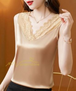 キャミソール タンクトップ | トップス タンクトップ レディース ノースリーブ Vネック Vネックタンク 20代30代40代50代 ママ 母 インナー カジュアル お出かけ カシュクール レース付き